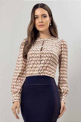 Camisa Estampada Em Crepe Com Botões Frontais Laura Rosa - 8108811