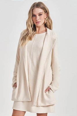 Blazer Alongado Off White Em Malha Jacquard Tweed Doce Trama - 105361