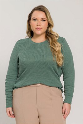 Suéter Plus Size Verde Em Malha Tricot De Manga Longa Lisamour - 201995