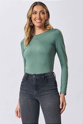 Blusa Verde De Manga Longa Em Malha Microfibra Térmica Doce Trama - 104430