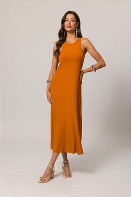 Vestido Maxi Midi Terracota Sem Manga Em Ribana Canelada Doce Trama - 104911