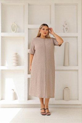 Vestido Plus Size Cáqui Maxi Midi Com Vinco Vocco Plus - 86808