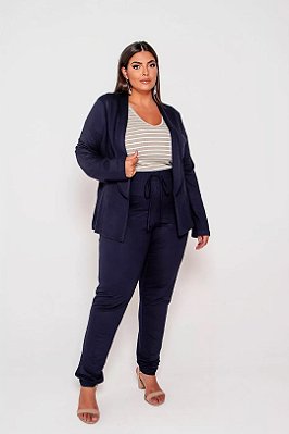 Conjunto De Calça Jogger E Blazer Aberto Azul Em Moletinho - 12088