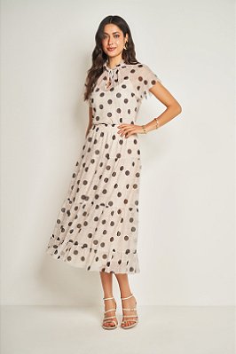 Conjunto De Saia Maxi Midi Off White Com Poá Preto Em Tule Doce Trama - 105664