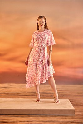 Vestido Estampado Assimétrico E Acompanha Faixa Laura Rosa - 811008