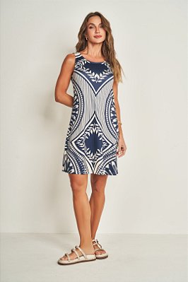 Vestido Estampado Sem Manga Em Malha Neoprene Doce Trama - 105593