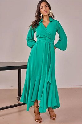 Vestido Verde Transpassado Assimétrico E Acompanha Faixa Império Jeans - 56924