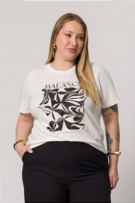 T-Shirt Off White Com Estampa Frontal Preto E Marrom Em Meia Malha Doce Trama - 105615