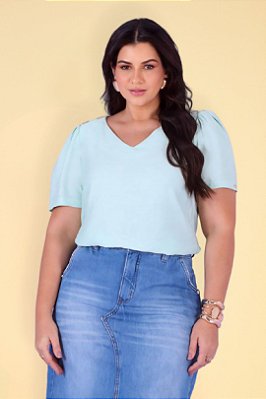 Blusa Plus Size Verde Com Detalhe De Botões E Manga Curta Hadaza - 20509