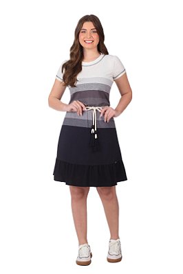 Vestido Listrado Com Tons De Off White E Cinza Acompanha Cordão Hapuk - 61935