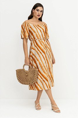 Vestido Midi Estampado Em Viscose De Manga Curta E Acompanha Cordão - 5311502