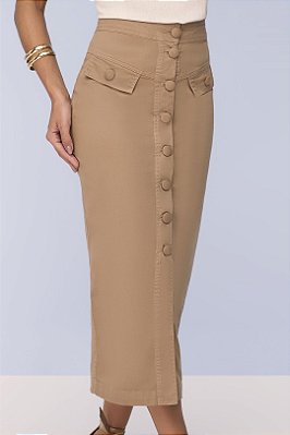 Saia Maxi Midi Collor Marrom Com Botões Frontais Encapados Titanium - 28157