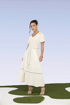 Conjunto De Saia Maxi Midi Off White Detalhe Em Vivo Azul E Off White Titanium - 28138