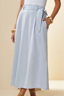 Saia Maxi Midi Em Sarja Maquinetada Com Bolsos Frontais Doce Trama - 105751