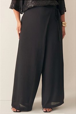 Calça Plus Size Preta Envelope Pantalona Em Chiffon Vocco Plus - 26709