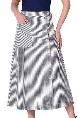 Saia Maxi Midi Listrada Em Jeans Listrado Com Botões Frontais Hapuk - 28861