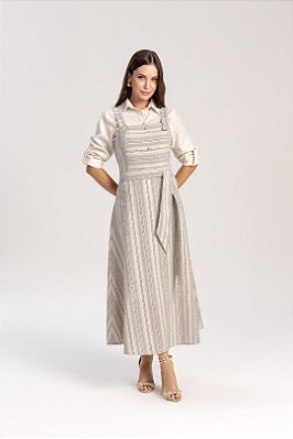 Salopete Maxi Midi 120 Cm Listrada Acompanha Faixa Laura Rosa - 811114