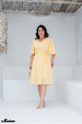 Vestido Amarelo Xadrez Em Crepe Acompanha Faixa Montaria - 11317