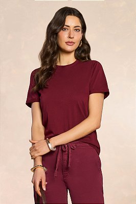 T-Shirt Vinho Em Meia Malha De Manga Curta Dobrada Doce Trama - 105145