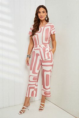 Conjunto De Calça Estampado De Off White E Rose Clamila - 10884