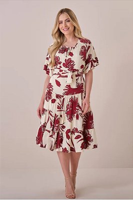 Vestido Estampado Em Viscose Acompanha Faixa Tatá Martello - 6233