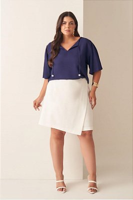 Blusa Plus Size Azul Em Viscopoly Com Amarração Frontal Vocco Plus - 69412