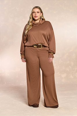 Conjunto De Calça Pantalona Pied Poule Em Jacquard Doce Trama - 106231