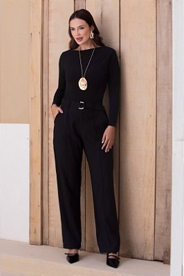 Conjunto De Calça Preto Em Viscopoly E Blusa Em Malha Stretch Clamila - 10896