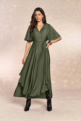 Vestido Verde Assimétrico Em Viscose Com Poliamida Doce Trama - 106424