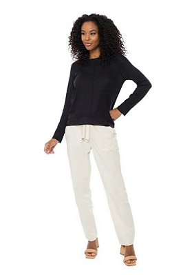Blusa Preta De Manga Longa Mullet Em Malha Tricot Flamê Doce Trama - 104345