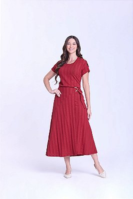 Conjunto De Saia Maxi Midi Bordô Em Malha Tricot Com Transpasse Hapuk - 49549