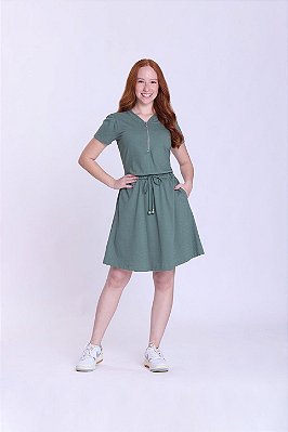 Vestido Verde Em Malha Maquinetada Com Zíper Frontal Hapuk - 62056