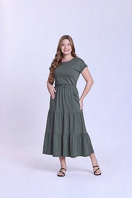 Vestido Maxi Midi Verde Em Malha De Algodão Três Marias Hapuk - 62076