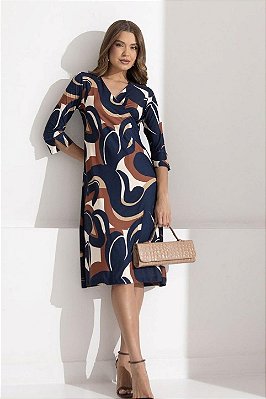 Vestido Midi Estampado Transpassado Em Malha Stretch Clamila - 10908