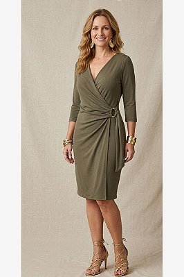 Vestido Verde Transpassado Com Detalhe De Fivela Dourada Clamila - 10260