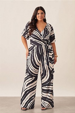 Macacão Estampado Transpassado Em Malha Stretch Vocco Plus - 97187