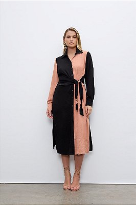 Vestido Midi Bicolor Com Botões Frontais E Detalhe De Cinto Elegance All Curvers - 053742