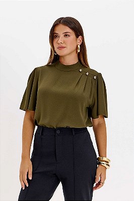 Blusa Verde Com Detalhe De Botões Dourados Elegance All Curves - 035384