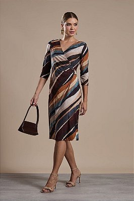 Vestido Estampado Transpassado Com Detalhe De Fivela Orgânica Clamila - 10937