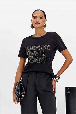 Blusa Preta Em Algodão Com Termocolante Elegance All Curves - 035432