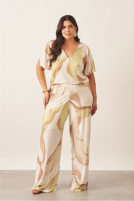 Conjunto De Calça Pantalona Estampado Em Malha Stretch Vocco Plus - 69401