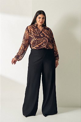 Blusa Plus Size Estampada Em Chiffon De Manga Longa Vocco Plus - 69458