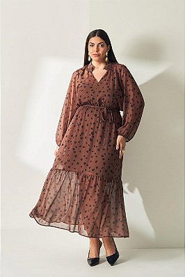 Vestido Plus Size Maxi Midi Em Chiffon Acompanha Faixa Vocco Plus - 86853