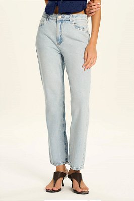Calça Reta Slim Em Jeans Claro Com Bolsos Frontais E Traseiros Doce Trama - 106675 R001
