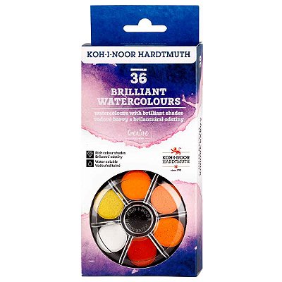 Aquarela em Pastilhas 36 cores Koh-I-Noor Brilhante