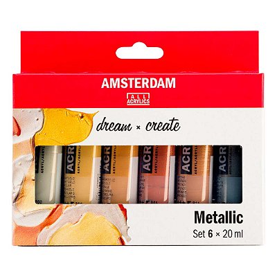 Kit Tinta Acrílica 20ml 6 Tubos Amsterdam Metallic