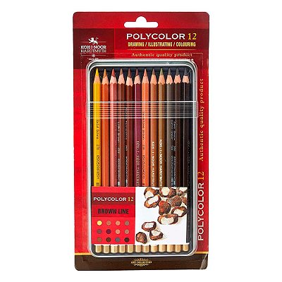 Lápis de Cor Profissional Polycolor 12 cores Koh-I-Noor Tons de Marrom