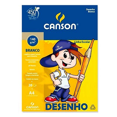 Bloco Papel Canson Desenho Branco A4 140g/m² 20 Folhas