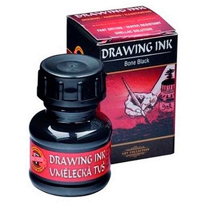 Tinta Drawing Ink para Caligrafia Koh-I-Noor Preto Bone 20g