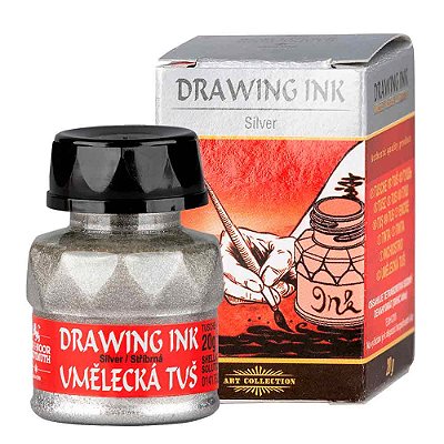 Tinta Drawing Ink para Caligrafia Koh-I-Noor Prata 20g